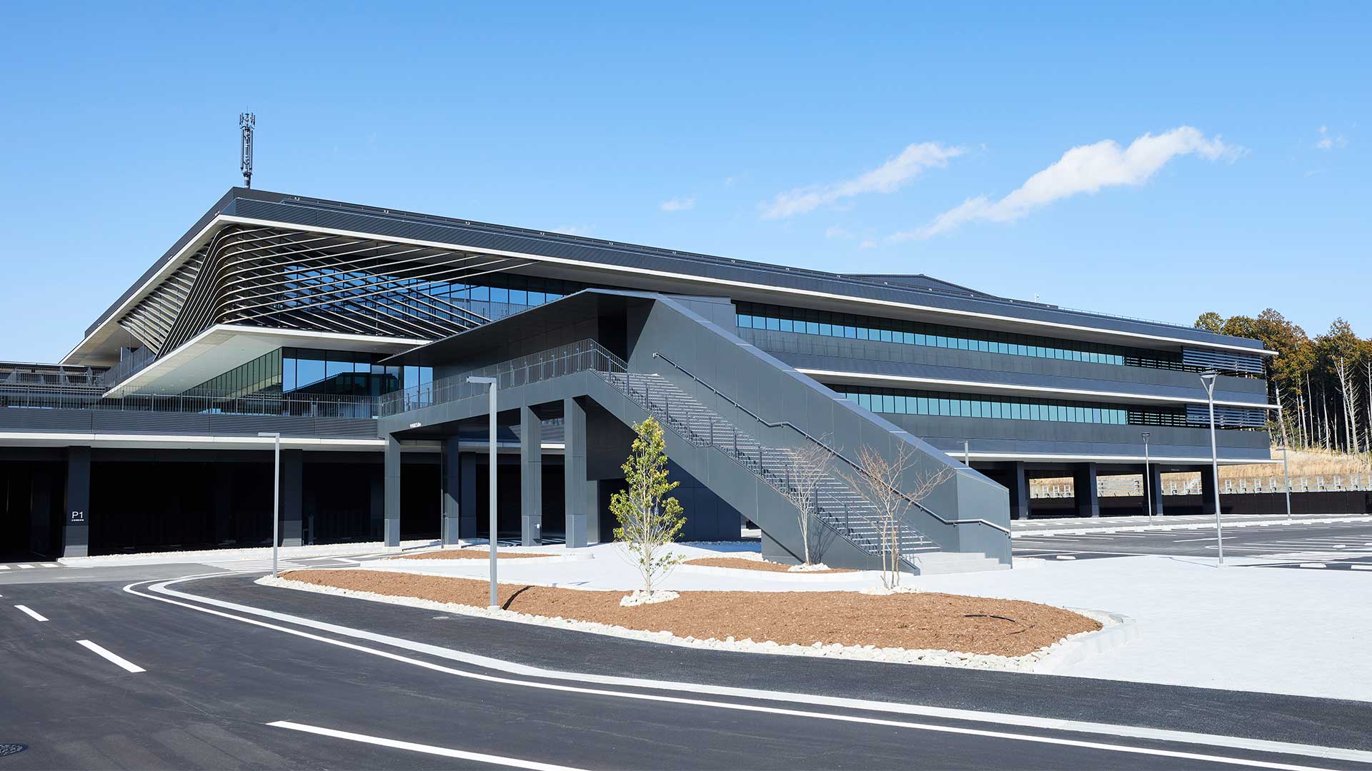 The exterior of the Lexus Business and Development Centre in Shimoyama, Japan. 