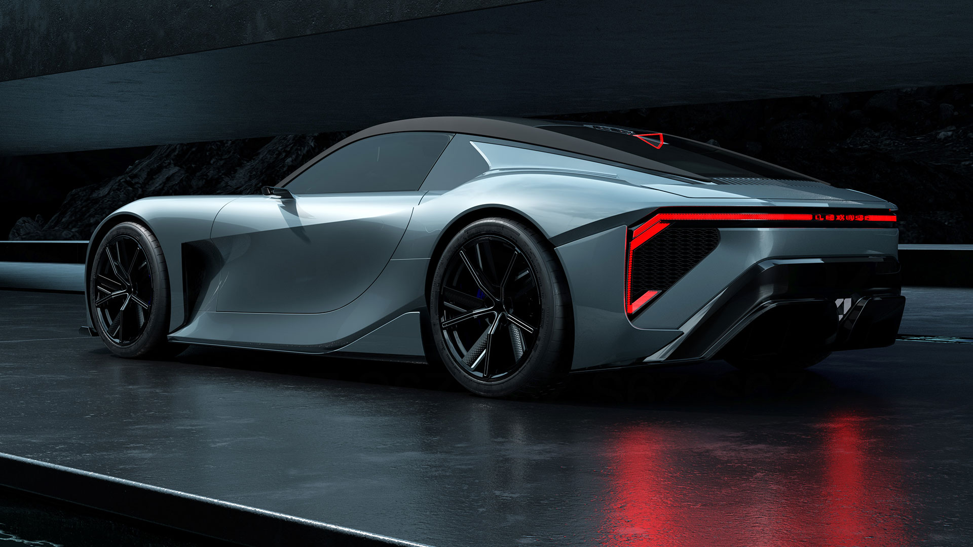 Metallic grey Lexus Sport Concept Electrified vehicle in a studio setting